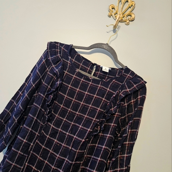 Brand New Liz Claiborne metallic plaid peasant blouse - Picture 1 of 6